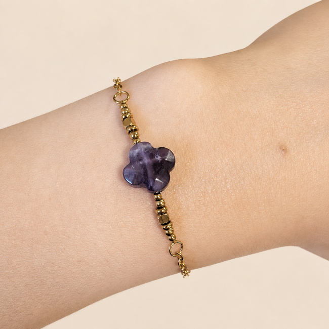 Bracelet Chance en Améthyste A – Trèfle chez Arabesk