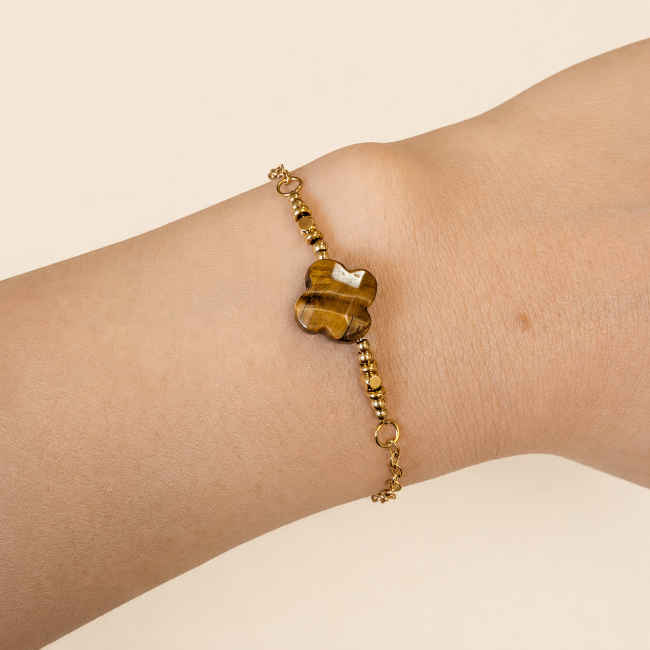 Bracelet Chance en Œil de tigre A – Trèfle