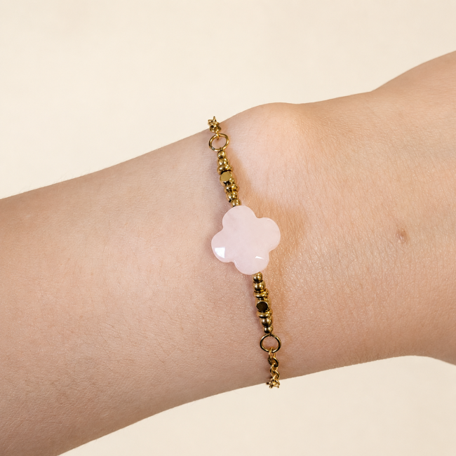 Bracelet Chance en Quartz Rose A – Trèfle chez Arabesk