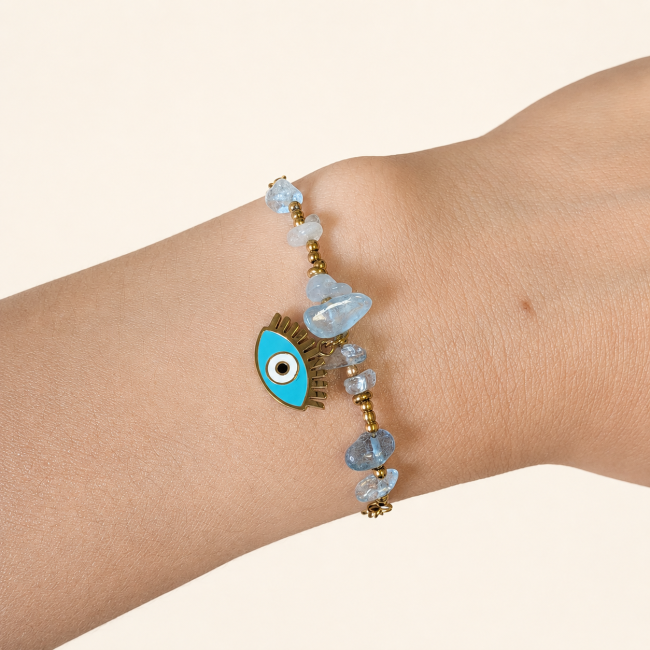 Bracelet Protection en Aigue-Marine AA – Mauvais Œil chez Arabesk