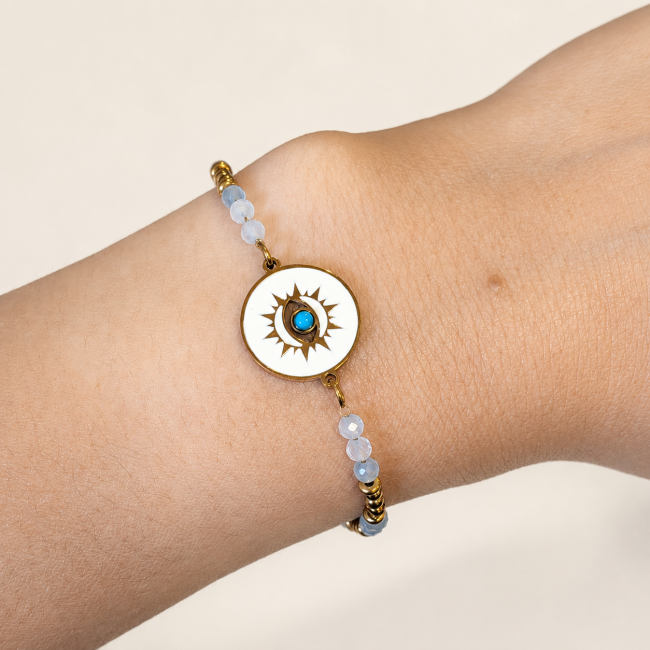 Bracelet Protection en Aigue-Marine AA – Médaillon Œil Protecteur chez Arabesk