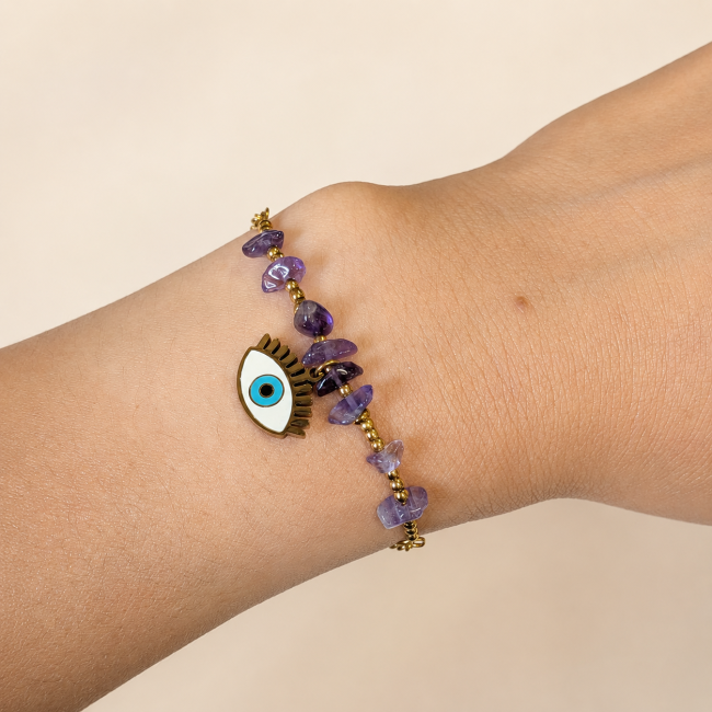 Bracelet Protection en Améthyste AA – Mauvais Œil chez Arabesk