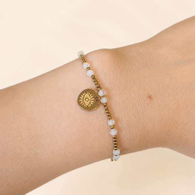 Bracelet Protection en Pierre de Lune Blanche AA – Œil Protecteur chez Arabesk