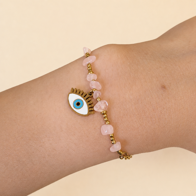 Bracelet Protection en Quartz Rose A – Mauvais Œil chez Arabesk