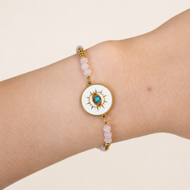 Bracelet Protection en Quartz Rose A – Médaillon Œil Protecteur chez Arabesk