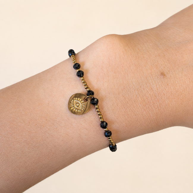 Bracelet Protection en Spinelle Noir A – Œil Protecteur