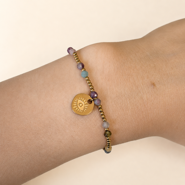 Bracelet Protection en Tourmaline Multicolore A– Œil Protecteur