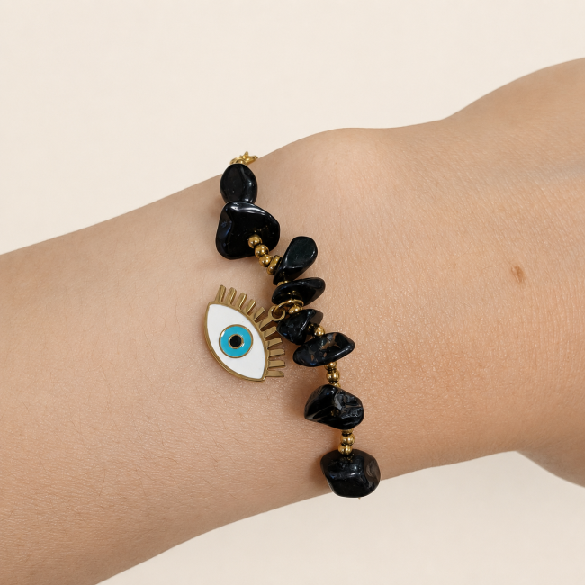 Bracelet Protection en Tourmaline Noire A – Mauvais Œil chez Arabesk
