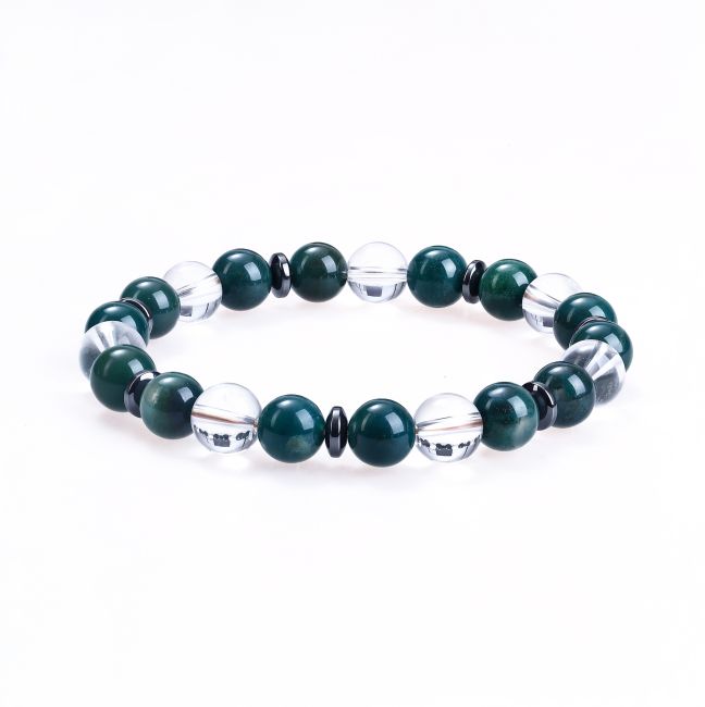 Bracelet Cristal de Roche, Agate Mousse perles 8 mm
