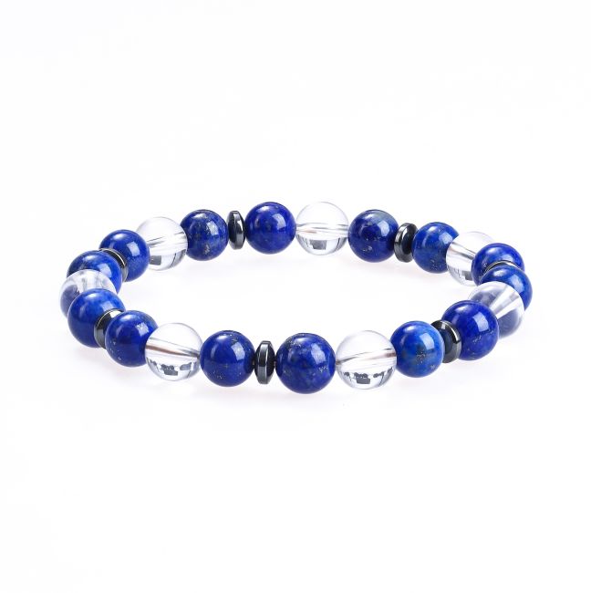 Bracelet Cristal de Roche, Lapis-Lazuli perles 8 mm