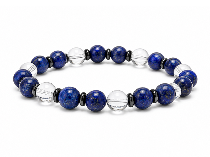 Bracelet Cristal de Roche & Lapis-Lazuli AA perles 8mm
