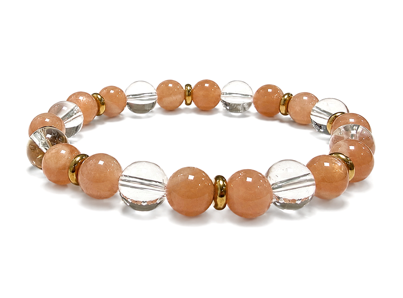 Bracelet Cristal de Roche & Pierre de Soleil AA perles 8mm