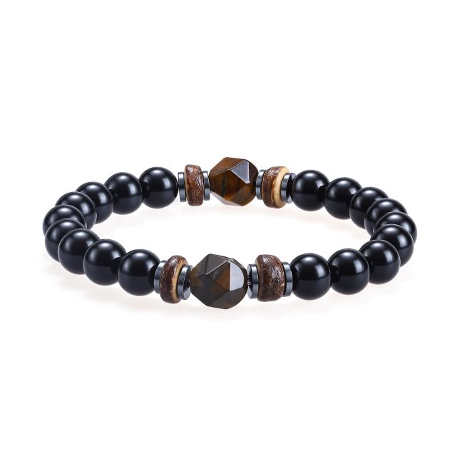 Bracelet Onyx Noir, Oeil de Tigre perles 8 mm