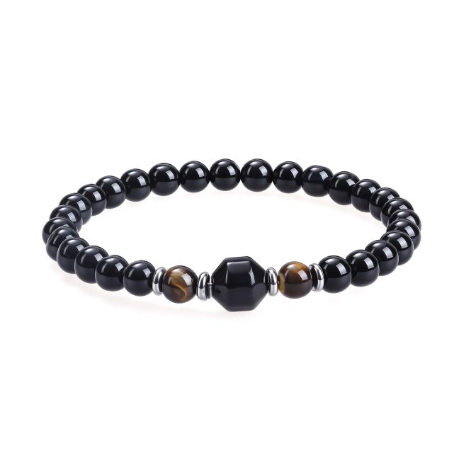 Bracelet Oeil de Tigre, Onyx Noir perles 8 mm
