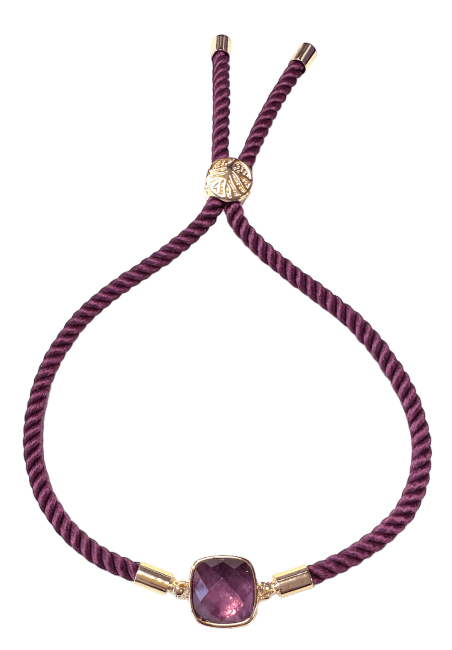 Bracelet Corde Laiton Amethyste Carré Facetté 11mm