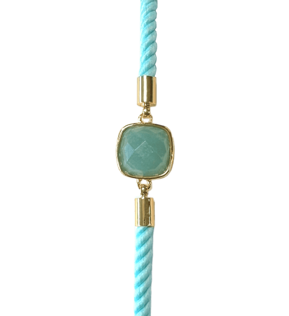 Bracelet Corde Laiton Amazonite Carré Facetté 11mm