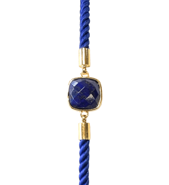 Bracelet Corde Laiton Lapis Lazuli Carré Facetté 11mm