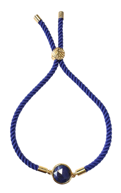 Bracelet Corde Laiton Lapis Lazuli Rond Facetté 12mm