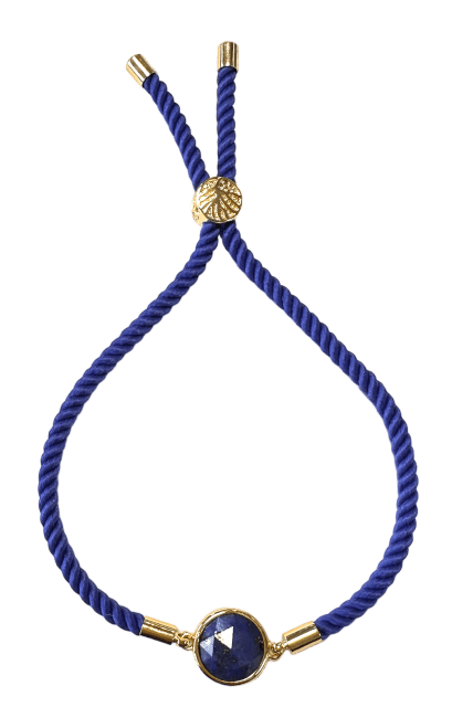 Bracelet Corde Laiton Lapis Lazuli Rond Facetté 12mm