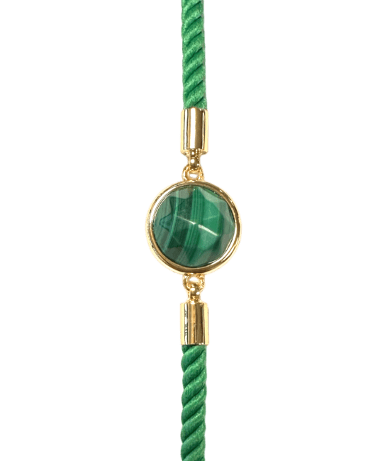 Bracelet Corde Laiton Malachite Rond Facetté 12mm