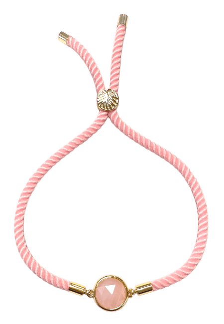 Bracelet Corde Laiton Quartz Rose Rond Facetté 12mm