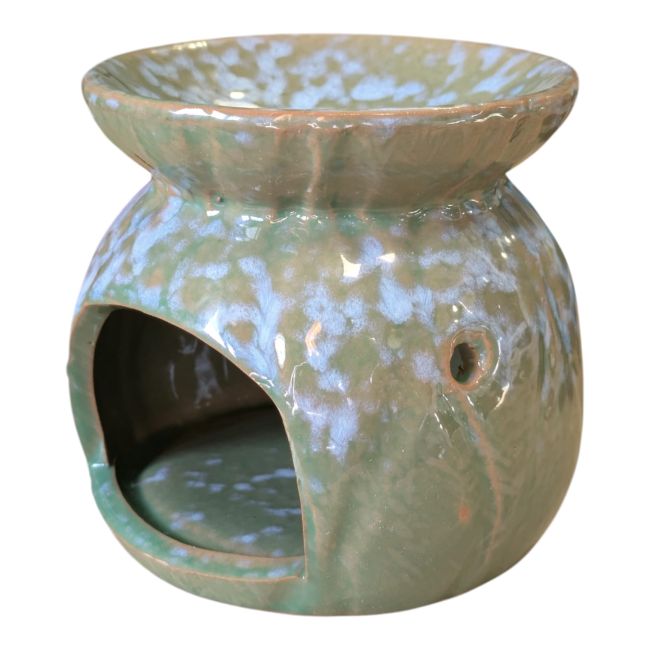 Brûleur à Huile en Céramique Verte à Nuances Multicolores chez Arabesk|fr