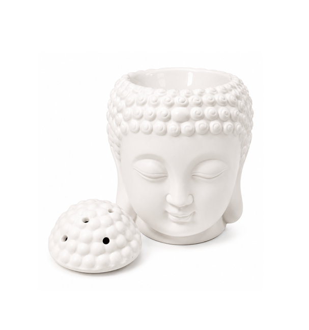 Brûleur à Huile en Céramique Tête de Bouddha Blanc 14cm chez Arabesk|fr