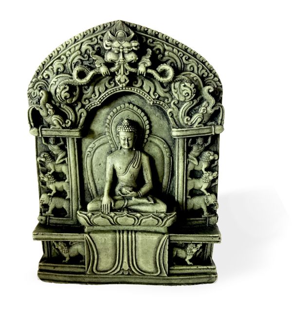 Autel bouddha meditation vert en résine 10cm