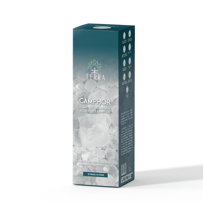 Encens TERRA Camphre 8 Bts sans charbon 12grs chez Arabesk