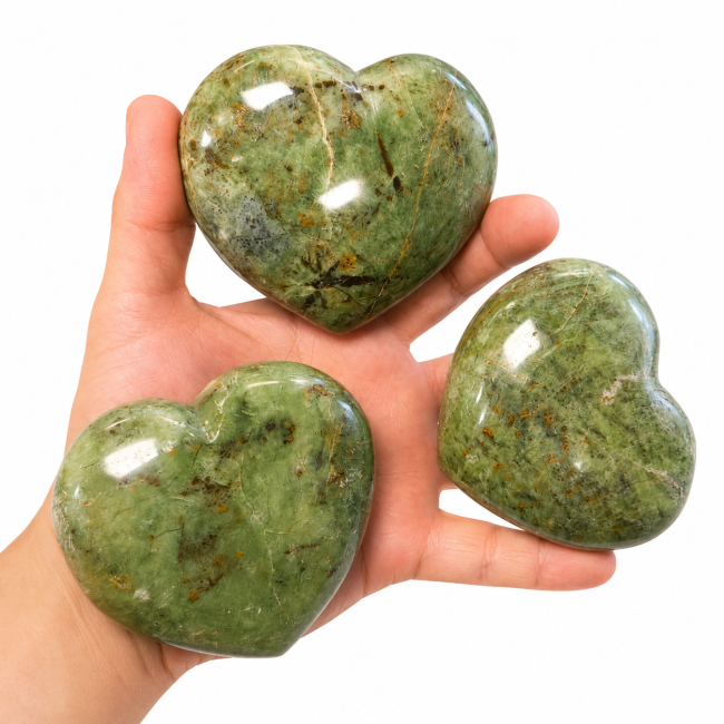 Lot de 3 Cœurs en serpentine polie 1.044kg
