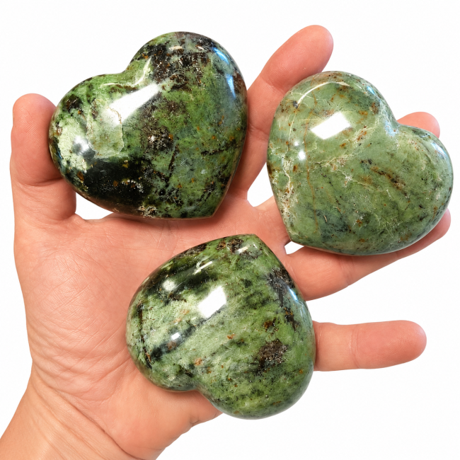 Lot de 3 Cœurs en serpentine polie 0.710kg