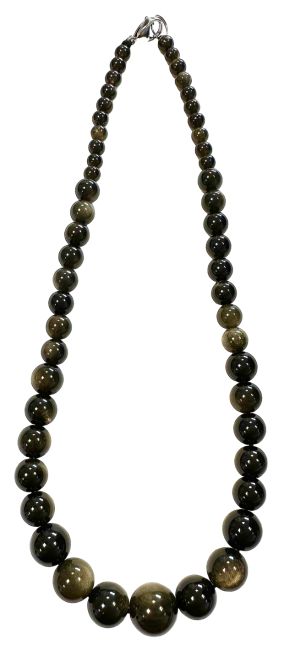 Obsidienne Noire Dorée A Collier Chute Perles 6-14mm 45cm