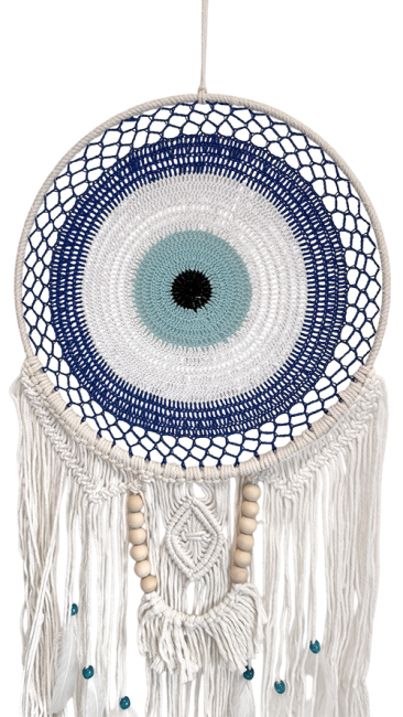 Attrape-rêves Contre le Mauvais Oeil Blanc et Bleu 40 cm chez Arabesk|fr