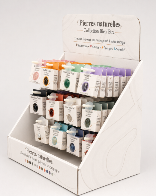 Présentoir de pierres roulées naturelles – 72 Piéces chez Arabesk|fr