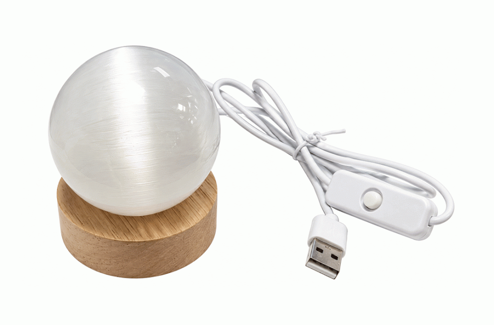 Lot de 6 Boules de Sélénite 6 cm avec Socles LED Multicolores USB chez Arabesk|fr