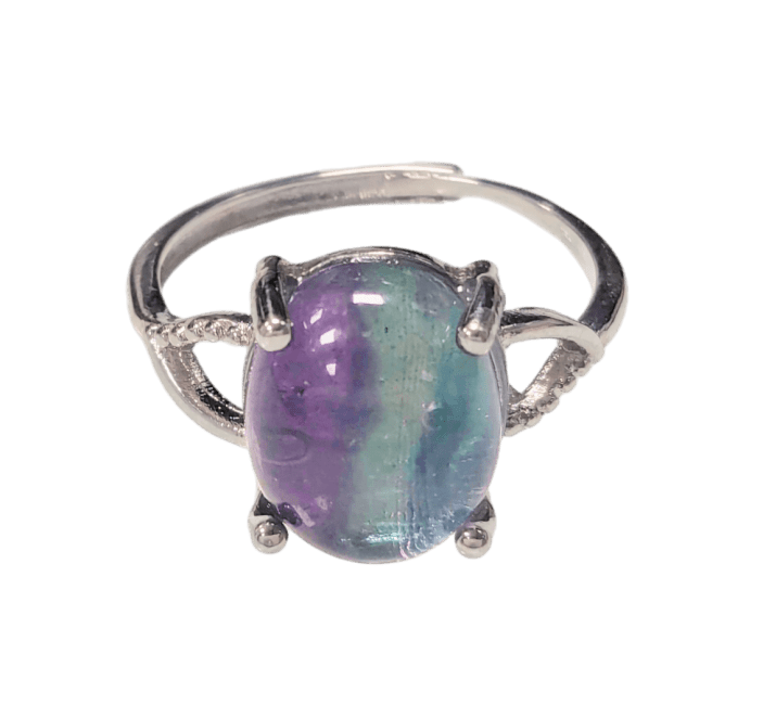 Bague Ovale en Cuivre Blanc Ajustable Fluorite AA