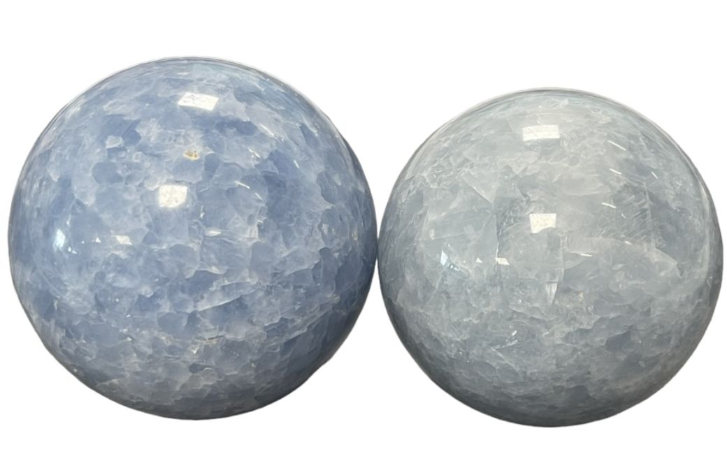 2 Sphères Calcite bleue polis 1.131k