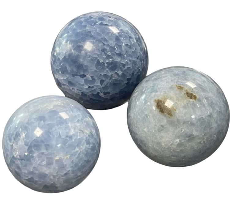 3 Sphères Calcite bleue polis 1.372k