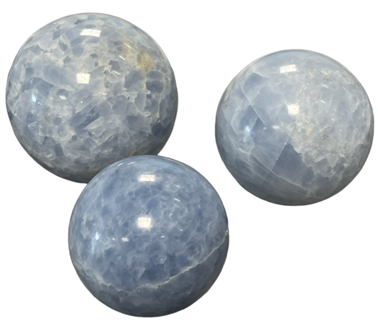 3 Sphères Calcite bleue polis 1.479k