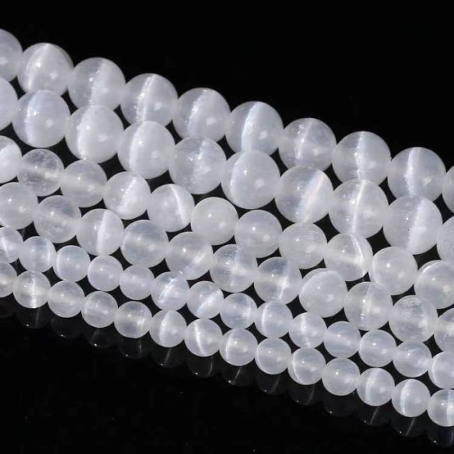 Selenit-Katzenauge AA-Perlen 10 mm auf 40 cm Draht
