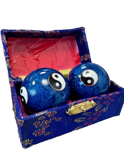 Boules de sante Qi Gong bleues,  Ying-Yang.