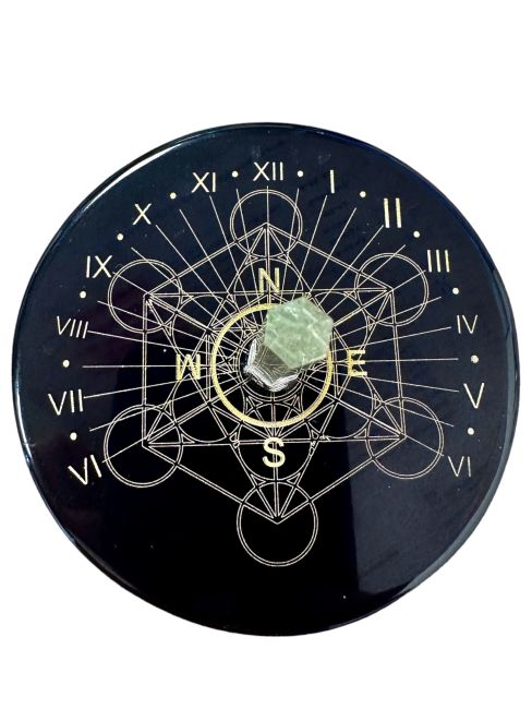 Plaque Onyx noir métatron avec cristal de roche 8cm