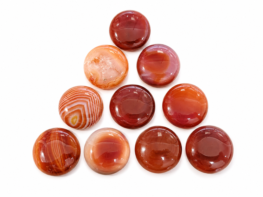 Lot de 10 cabochons ronds en Cornaline A – 25 mm chez Arabesk|fr