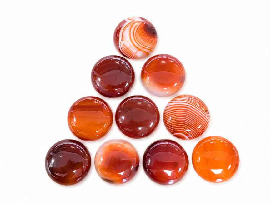 Lot de 10 cabochons ronds en Cornaline A – 25 mm chez Arabesk