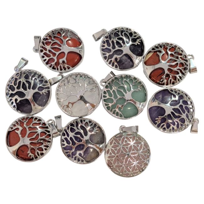 Lot de 10 pendentifs métal – Arbre de Vie et Fleur de Vie chez Arabesk