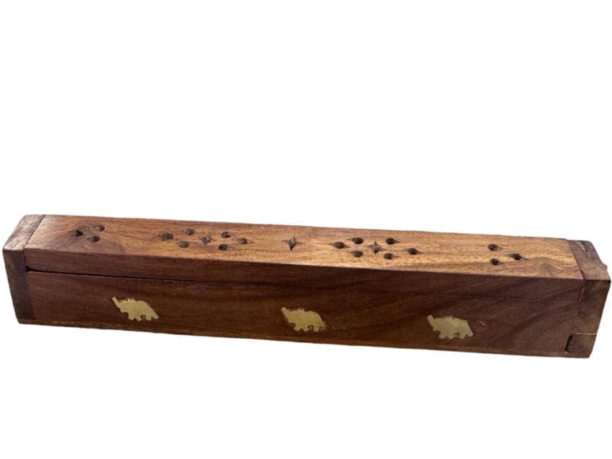Porte encens en bois Elephants dorés 26cm