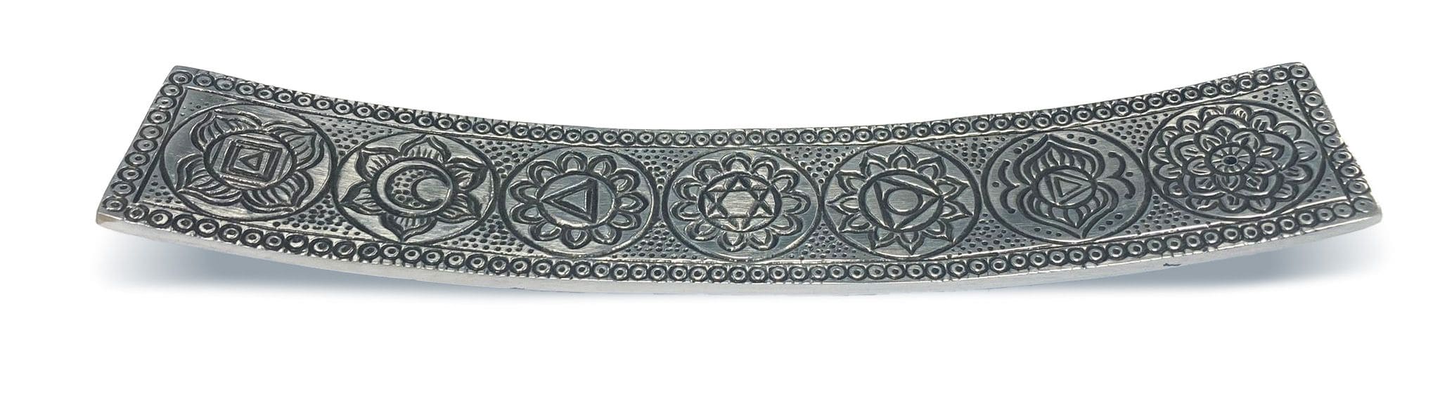 Porte encens métal blanc 7 Chakras 24,5cm