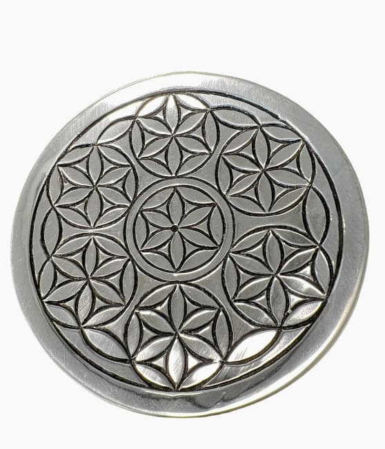 Porte encens métal blanc rond Fleurs Geometriques 10.5cm