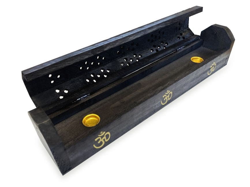 Porte encens Noir en bois Om dorée 30cm - 2pcs
