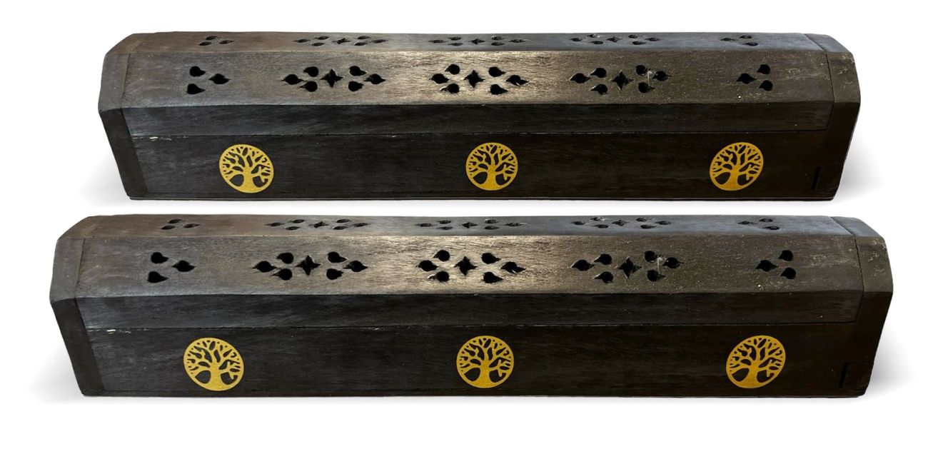 Portes encens en bois noir Arbre de vie doré 30cm - 2pcs